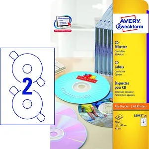 AVERY Zweckform CD-Etiketten L6043-25 weiß, 50 Etiketten