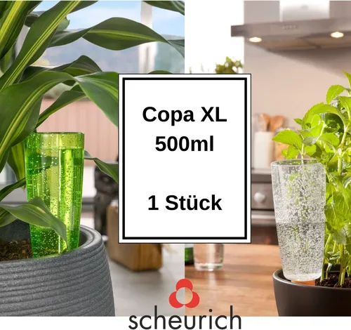 Scheurich Wasserspender Copa XL 2er Set | Grün/Transparent - Gartenbewässerung Zubehör mit 500 ml Füllmenge, ideal für die einfache und effiziente Bewässerung von Pflanzen für bis zu 4 Tage.