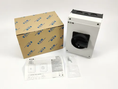 Eaton P3-63/L4/SVB-SW/HI11 Hauptschalter - 3-poliger Hauptschalter mit STOPP-Funktion und IP65 Schutzart, ideal für Oberflächenmontage in Smart Home Anwendungen.