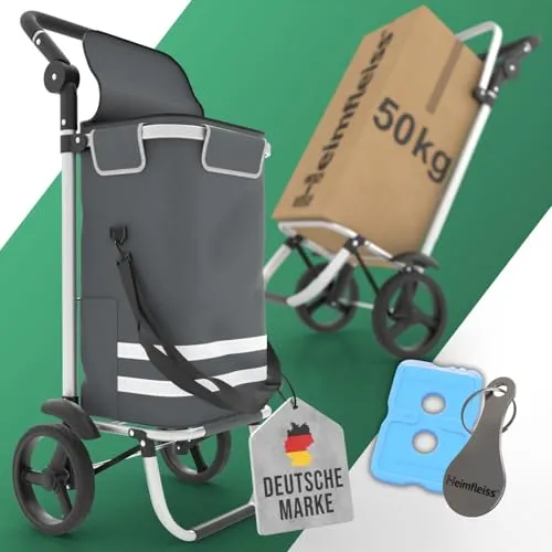 Heimfleiss® Trolley Einkaufstrolley mit 56L Volumen | Einkaufswagen klappbar mit 50kg Traglast | Leichte Einkaufstasche mit Rollen | Hackenporsche Shopping Trolley Groß mit Kühlfach