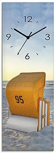 ARTLAND Lautlose Wanduhr aus Glas 20x60 cm in blau von ARTland