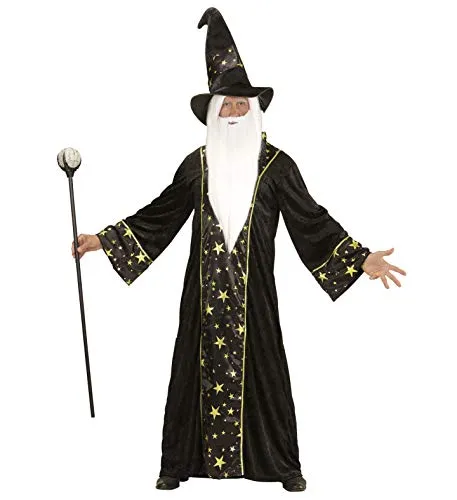 Widmann 15221 Costume MAGO FANTASY S - Kostüm-Outfits für Erwachsene, geheimnisvoller Zauberer-Look mit schwarzer Robe und Hut, ideal für Karneval und Mottopartys.