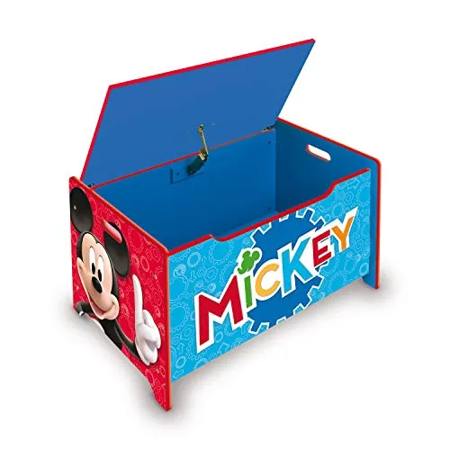 ARDITEX – Spielzeugtruhe aus Holz Mickey Mouse – 62,5x40x37 cm – Farbe Rot und Blau – Ideal zum Aufbewahren von Spielzeug, Kleidung oder Gegenständen im Kinderzimmer