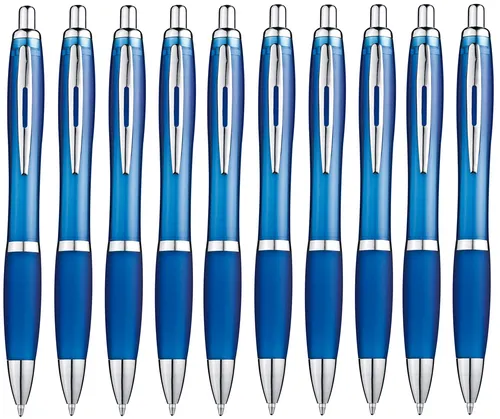 Libetui 10er Pack ergonomische Kugelschreiber Blau blauschreibend rutschfeste Griffzone Großraumine Blaue Kulis Haushalt Büro Praxis Schule Kuli
