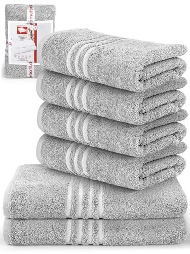 DecoHomeTextil Handtuch-Set 4 Handtücher 50 x 100 cm, 2 Badetücher 70 x 140 cm in Hellgrau aus 100% Baumwolle, hochwertig, kuschelweich und saugstark