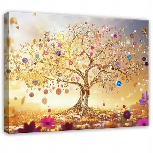 WallArena - Leinwand Bilder Baum Gustav Klimt - 100x70 cm Leinwandbilder - Bild auf leinwand - Wandbild XXL groß Wandbilder für Wohnzimmer Schlafzimmer Wohnzimmerbilder Modern kunstdruck - Kunst Gold