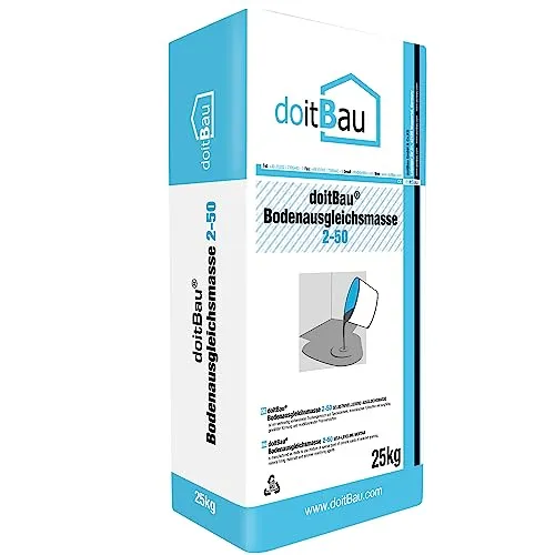 doitBau 12x Bodenausgleichsmasse 2-50mm 25kg Profi Nivelliermasse, zum Ausgleichen hoher Differenzen, geeignet für Fußbodenheizung, selbstnivellierend, ebene Fläche - Betongrau - 0% Höhenunterschied