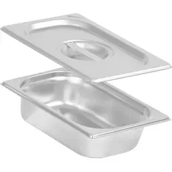 Mahlzeit GN Behälter 1/4 mit Deckel, Höhe 65 mm, Edelstahl Wärmebehälter, Geeignet für Chafing Dish - Silber