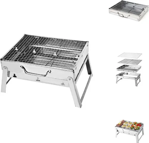 Toolbrothers Outdoor tragbarer Holzkohle Edelstahl Grill für Camping werkzeuglose Montage 43 x 29 x 23 cm Silber Smoker BBQ Pit Grill