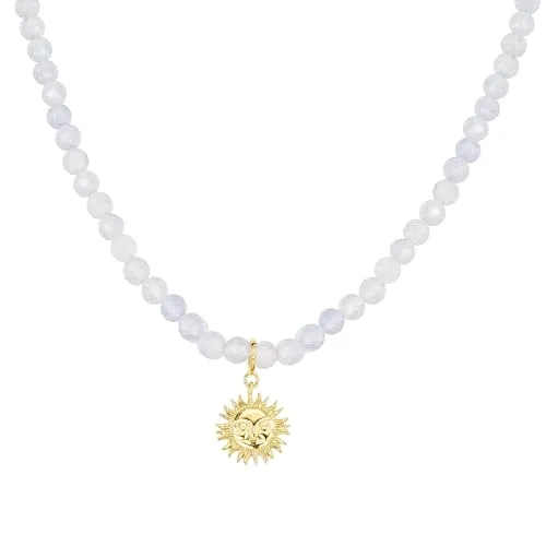 Brandlinger Perlenkette Silber 925. Kette Perlen aus Edelstein (Mondstein oder Citrin) mit Anhänger. Kette Damen vergoldet