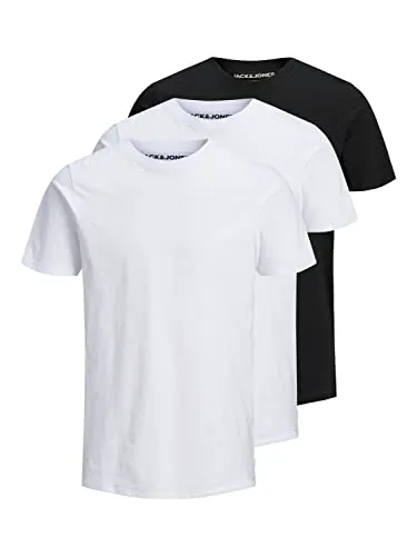 JACK & JONES Packung mit 2 T-Shirts in Übergröße, Rundhalsausschnitt, Druck, Design Logo Oversize, Packung mit 3 Mix3 (2 Weiß 1 Schwarz), Large
