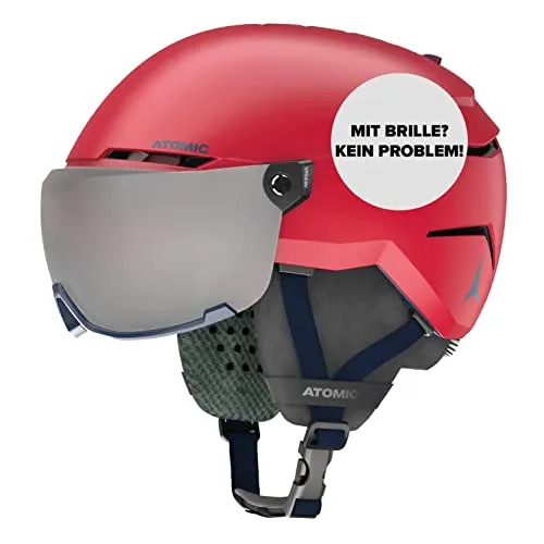 ATOMIC SAVOR VISOR JR Skihelm mit Visier - Rot - Größe XS - Für Kinder & Jugendliche - Max. Stoßdämpfung - Active Aircon Belüftung - Brille mit High End-Verspiegelung