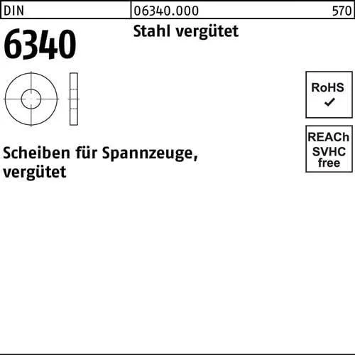 Gehärtete Scheiben für Spannzeuge, DIN 6340 - Eisenwaren: Hochwertige Stahl-Scheiben, ideal für Gewindedurchmesser 17mm, mit einer Härte von 350+80 HV30 für optimale Stabilität und Langlebigkeit.