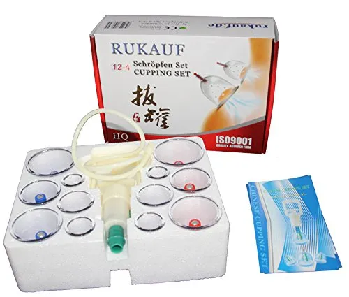 HQ Massage Schröpfen Set mit Schröpfgläsern aus Kunststoff mit Magneten + Vakuumpumpe (12-Set)