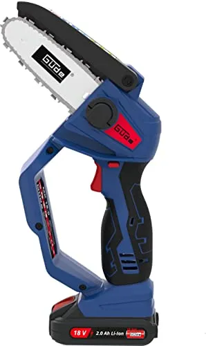 Güde Akku Minikettensäge MK 18-201-05 - Kettensägen – Leistungsstark mit 2 Ah Akku und Ladegerät für lange Laufzeiten, ergonomischer Softgriff für komfortable Handhabung und einfacher Kettenwechsel für effizientes Arbeiten.