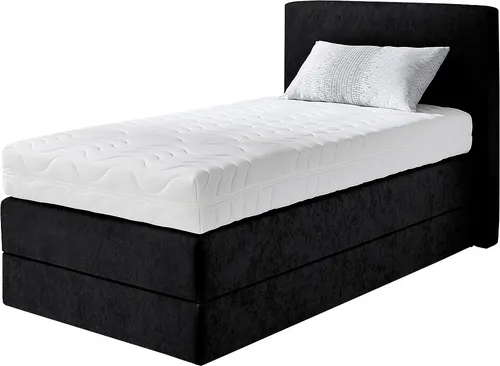 Boxspringbett WESTFALIA SCHLAFKOMFORT, schwarz 115x205cm - Komplettbett mit 7-Zonen-Kaltschaummatratze und abziehbarem, waschbarem Bezug, ideal für hohen Schlafkomfort und einfache Pflege.