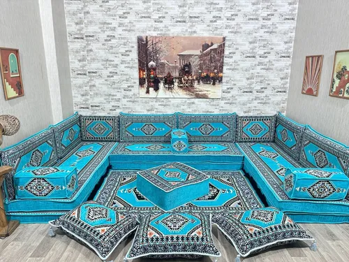 CaddeBuy Sofa Majlis, Sitzkissen, Orientalisches Sofa, Sitzecke, Turkis-Saray-U-1, 22 Teile