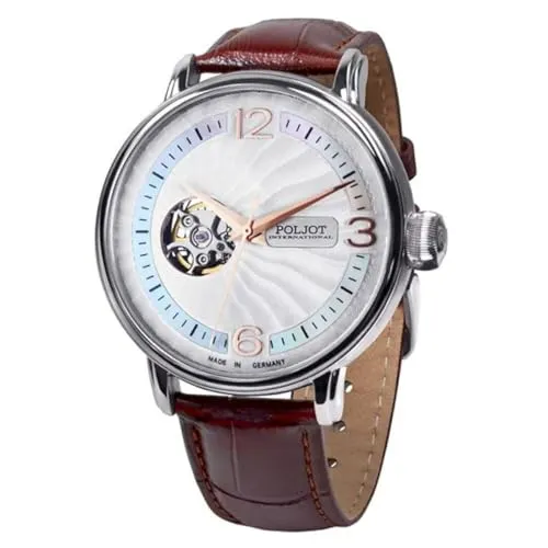 Poljot-International Herrenuhr Automatik Jaros Open Heart Braun Herren-Armbanduhr mit mechanischem Werk, Automatikuhr für Männer, Limited Edition, 38NH.4280811