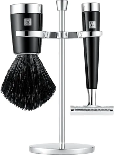 ZWILLING Rasierer Set mit Rasierhobel – 3-teiliges Geschenkset in Schwarz - Handrasurset für Herren: Das stilvolle 3-teilige Set mit Rasierhobel, Pinsel und Halterung bietet alles für eine präzise und angenehme Nassrasur.