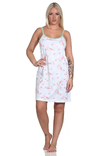 Normann Damen Spaghetti-Träger Nachthemd mit Flamingo Motiv, Farbe:grün, Größe:40-42