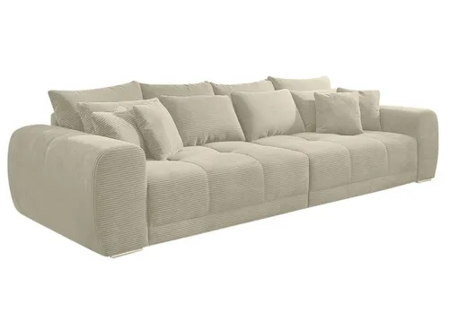 Big Sofa XXL 306 cm x 134 cm - Bequeme Lounge Couch mit Federkernpolsterung - Sofas & Couches - Hochwertige Federkernpolsterung für perfekten Sitz- und Liegekomfort, inklusive 12 kuscheligen Kissen und modischem Cord-Bezug in Beige Grau.