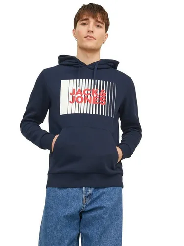 Jack & Jones Kapuzenpullover mit Logo - Regular Fit - Sweatshirt mit modernem Logo-Print und praktischer Känguru-Tasche, ideal für einen entspannten Casual-Look und hohen Tragekomfort dank weicher Innenseite.