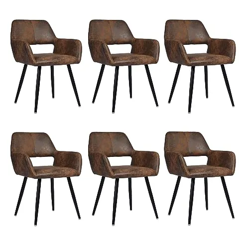 MEUBLE COSY Esszimmerstühle 6er Set mit Armlehne – Vintage Polsterstuhl für Wohnzimmer