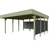 Skan Holz Carport Friesland Hybrid 557 cm x 555 cm - Carport mit modernem Design, imprägniertem Nadelholz und stabilen Aluminium-Trapezprofilen für hohen Schutz gegen Witterungseinflüsse.