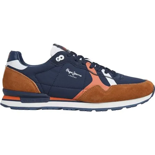 Pepe Jeans Herren Brit Road M Sneaker, Brown Tobacco Brown, 47 EU - Herren-Sneaker im sportlichen Retro-Stil mit Lederdetails, ideal für lässige Outfits und den ganzen Tag bequem.