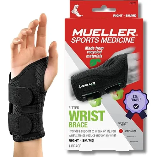 Mueller Sports Medicine Handgelenkbandage Greenline S/M - Bandagen aus recycelten Materialien, ideal zur Unterstützung bei Verstauchungen und rheumatischen Erkrankungen, mit verstellbaren Zügeln für optimalen Halt.
