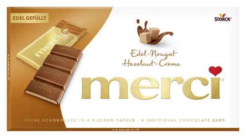 merci Tafelschokolade Edel-Nougat, 112g - Exquisite Nougat-Schokolade für besondere Anlässe - Feine Schokolade mit einem köstlichen Nougat-Füllung, perfekt als Geschenk oder zum Genießen.