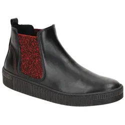 Gabor Damen Chelsea Boots, flache Übergangsstiefel in Schwarz/Rot - Wanderschuhe: Bequeme Chelsea Boots mit Best Fitting, ideal für den Übergang, aus hochwertigem Rauleder und Glattleder, flacher Absatz für optimalen Komfort.