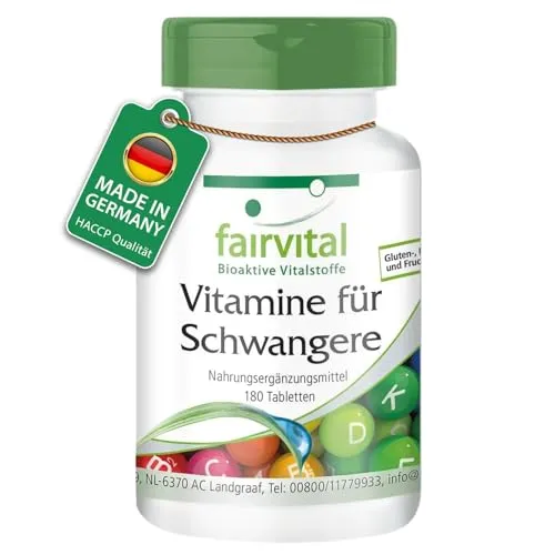 Fairvital | Vitamine für Schwangere - mit 800µg Folsäure pro Tablette - für Schwangerschaft & Kinderwunsch - für 6 Monate - 180 Tabletten