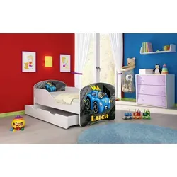 ACMA I Jugendbett Kinderbett Junior-Bett Komplett-Set mit Matratze Lattenrost Weiß 05 Weiße Auto 160x80 + Bettkasten - Weiß