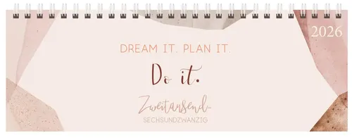 Tischkalender Plan it 2026: 1 Woche 2 Seiten - Kalender für Lebenshilfe & Entspannung, bietet inspirierende Sprüche und großzügigen Platz für Notizen im handlichen Format von 29,8 x 10,5 cm.