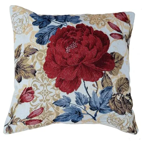heimtexland Gobelin Dekokissen Blumen Deko Kissen Bezug mit Baumwolle Öko-tex Kissenbezug Landhaus Sofakissen Art Déco Rose Typ884 Kissenhülle 40x40 cm Pfingstrose