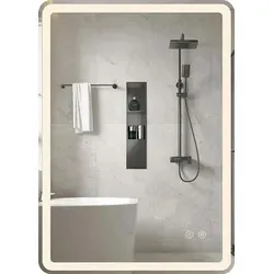 COSTWAY LED Badspiegel 70x50 cm mit Touch-Schalter & Anti-Beschlag - Eleganter Wandspiegel mit 3 Farbtemperaturen und stufenloser Dimmung. Ideal für perfekte Beleuchtung bei der täglichen Pflege. Einfache Montage und explosionsgeschützte Qualität für sichere Nutzung.