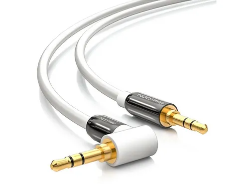 deleyCON deleyCON 2m Klinken Kabel 90° Grad gewinkelt [weiß] 3,5mm Stecker zu Audio-Kabel