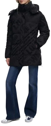Damenjacke Schwarz mit Abnehmbarer Kapuze und Kontrastdetails