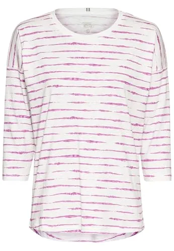 camel active Damen Langarmshirt aus Reiner Baumwolle Lila-Weiß, Womenswear-M
