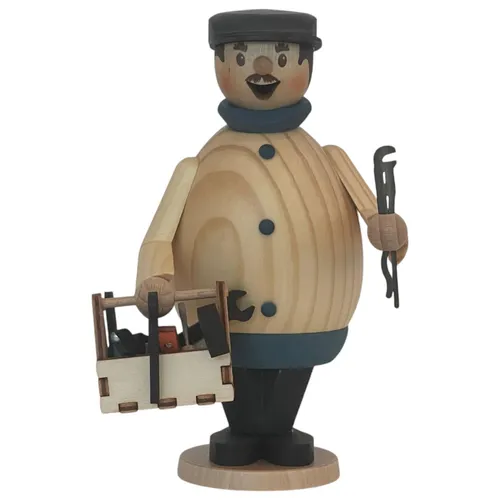 Rauchmann Max Klempner - Nussknacker als Räuchermann mit traditionellem Klempner-Motiv, ca. 15 cm hoch, aus Holz gefertigt und ideal für die Weihnachtsdekoration oder als Geschenk.