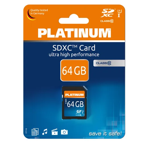 Platinum 64GB Class 10 SDXC Speicherkarte - Speicherkarten für hohe Kapazität und schnelle Geschwindigkeiten, ideal für Smartphones und Camcorder, Format: SDXC UHS-I, Geschwindigkeitsklasse: Class 10.