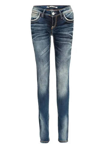Cipo & Baxx Slim-fit-Jeans WD256 blau 31 - Stylische Slim-fit-Jeans mit auffällig farbigen Ziernähten, ideal für einen casual Look. Pflegeleicht und perfekt für modebewusste Männer.