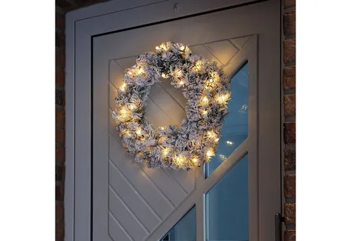 MARELIDA Dekokranz LED Tannenkranz 50cm - Weihnachtlicher Tannenkranz mit 40 warmweißen LEDs und 8 Funktionen für stimmungsvolle Dekoration. Ideal als Tür-, Fenster- oder Tischkranz, schafft eine gemütliche Atmosphäre.