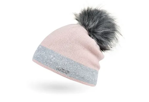 Neverless Bommelmütze Damen Strick-Mütze gefüttert Fell-Bommel Kunstfell Winter-Mütze Feinstrick mit Glitzer-Garn Bommelmütze Neverless®