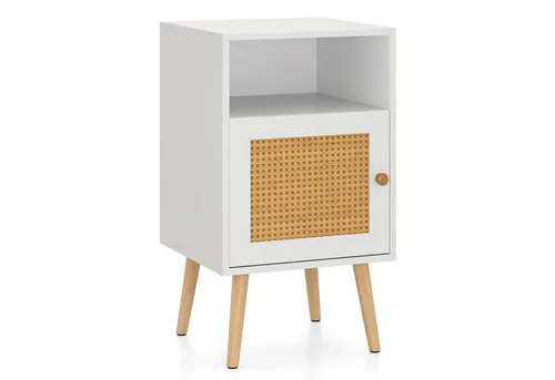 COSTWAY Nachttisch (1-St), Rattan, mit offenem Regal & Tür, 40 x 39 x 70cm