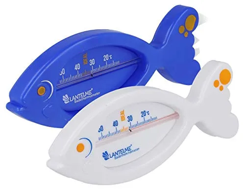 Lantelme 2 Stück Badethermometer Set Fisch Farbe weiß und blau | Analog Bade Thermometer für sicheres Baden in Badewanne für Baby Kleinkinder Kind und Erwachsene bis 52°C Grad Wassertemperatur