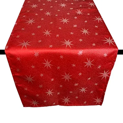 DecoHomeTextil Heimtextilmanufaktur Lurex Tischläufer Sterne Glitzer Weihnachten Christmas Rot Rechteckig 40 x 100 cm