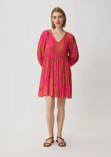comma Minikleid mit Dobby-Struktur, Größe 42 - Elegantes Kleid in Pink mit Dobby-Struktur, taillierter Passform und langärmeligen Gummibündchen – perfekt für besondere Anlässe oder den Alltag.
