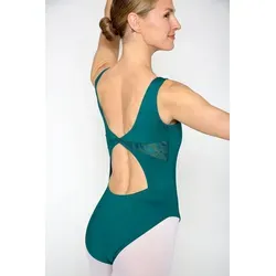 tanzmuster Body Damen Ballettanzug Carolin mit Cut-Out Rücken Raffung am Ausschnitt grün 38
